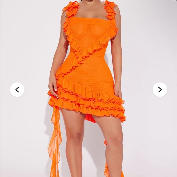 Fashion Nova Dresses & Skirts - Fashion Nova Ruffled Orange Dress - Needs Work